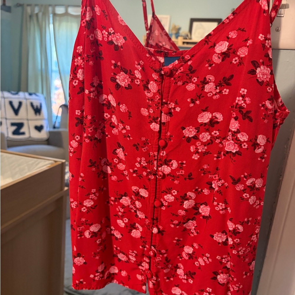 Old Navy Red Floral Sleeveless Blouse